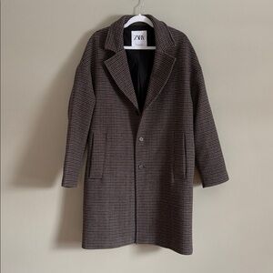 Zara Houndstooth Trench Coat Wool